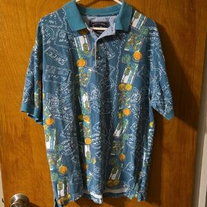 North River Teal and Orange Graphic Polo Small: C